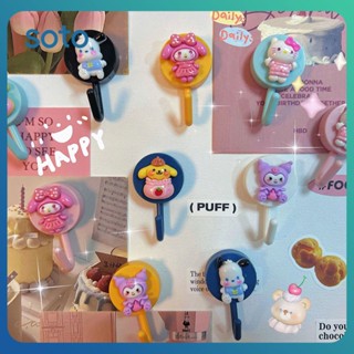 ♫ Sanrio Hook Self Adhesive Kuromi Hello Kitty ตะขอติดผนังการ์ตูนที่ใส่กุญแจไม้แขวนเสื้อคุณภาพสูงอุปกรณ์จัดเก็บข้อมูล