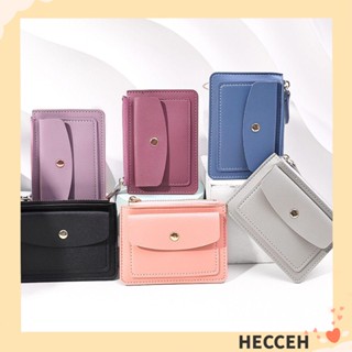 Hecceh กระเป๋าใส่เหรียญ ใส่บัตรเครดิต ใบสั้น หนัง PU สีพื้น เรียบง่าย สําหรับผู้หญิง