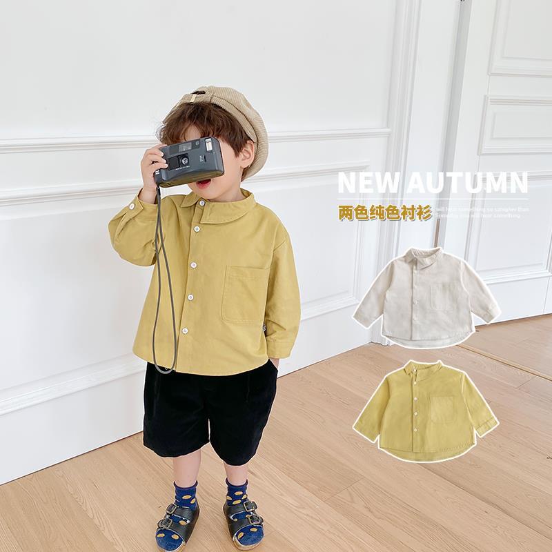 เสื้อเชิ้ตลําลอง คอปก สีพื้น สไตล์เกาหลี สําหรับเด็กผู้ชาย 2023