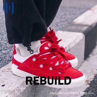 REBUILD รองเท้าผ้าใบผู้หญิง สีขาว พื้นหนา รองเท้าผ้าใบส้นสูงส้นหนา รองเท้าแฟชั่น ผูกเชือก 2023 NEW FYD23904UB 36Z230906