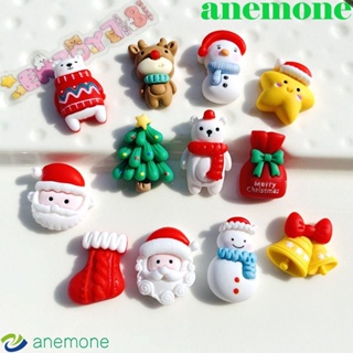 Anemone กิ๊บติดผม ลายการ์ตูนซานตาคลอส ด้านหลังแบน DIY สําหรับปีใหม่ 10 ชิ้น