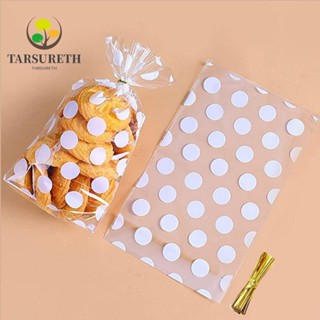 Tarsureth ถุงใส่ขนมคุกกี้ บิสกิต ป๊อปคอร์น ลายจุด สีขาว 13*21 ซม. 50 ชิ้น ต่อแพ็ค