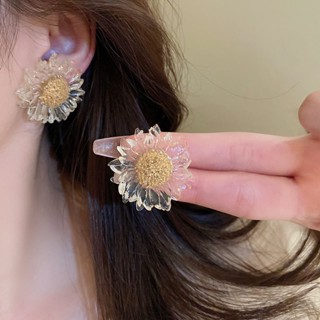 925 silver needle transparent flower earrings Korean small fresh and fashionable earrings sunflower sweet Sen earrings