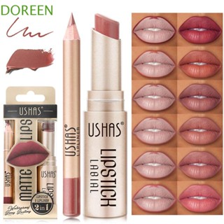 Doreen 2 In 1 ลิปสติก ลิปไลเนอร์ เนื้อกํามะหยี่ กันน้ํา ติดทนนาน 6 สี