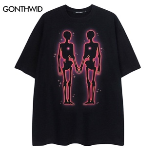 ไฟ! Hip Hop Men T Shirt Skull Skeleton Letter พิมพ์ Tshirt Streetwear Hip Hop Punk Gothic เสื้อแฟชั่น Harajuku เสื้อยืดผ