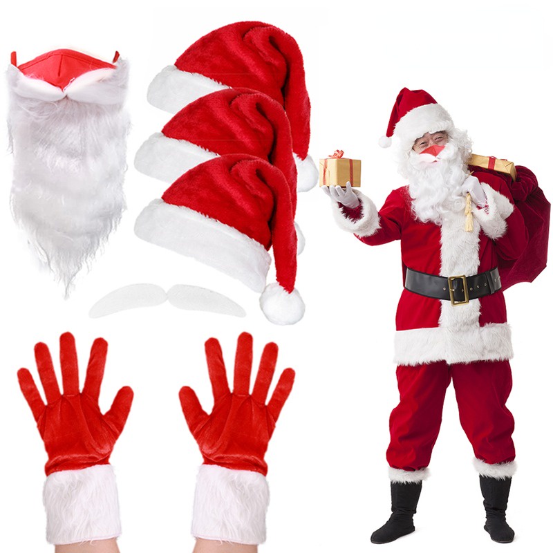 ถุงมือซานตาคลอส คริสต์มาส สําหรับผู้ใหญ่ คอสเพลย์ / หน้ากากเคราตลก คริสต์มาส / ปีใหม่ ตกแต่งปาร์ตี้คริสต์มาส