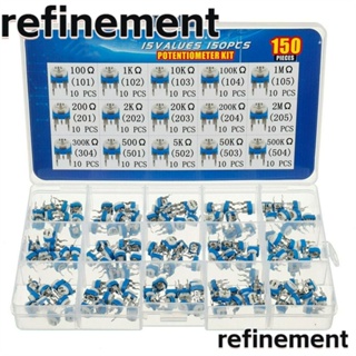 Refinement ตัวต้านทานตัวแปร โพเทนชิโอมิเตอร์ 6 มม. 100 โอห์ม - 2M โอห์ม 15 ค่า 150 ชิ้น DIY