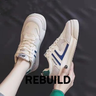 REBUILD รองเท้าผ้าใบผู้หญิง สีขาว พื้นหนา รองเท้าผ้าใบส้นสูงส้นหนา รองเท้าแฟชั่น ผูกเชือก 2023 NEW FYD2390QIL 37Z230913