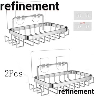 Refinement ตะกร้าวางสบู่ สเตนเลส 4 ตะขอ ไม่ต้องเจาะ สีเงิน สําหรับติดผนังห้องน้ํา 2 ชิ้น