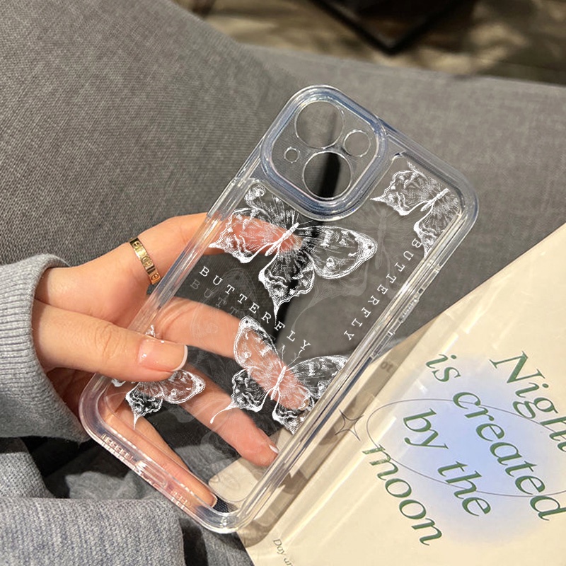 เคสไอโฟน สําหรับ for iPhone 11 17 Air 13 14 12 Pro Max 7 8 SE Plus XR X XS โปร่งใส เคส ผีเสื้อ เคสโทรศัพท์ ผีเสื้อสีขาว
