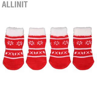 Allinit 4PCS Puppy Christmas Socks  Slip Warm Soft Red Cute Pet Paw Protector Fo Tua