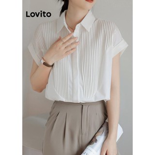 Lovito เสื้อเบลาส์ลําลอง ผ้าเย็บ แบบเรียบ สําหรับผู้หญิง LNE24269 (สีขาว)