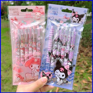 SANRIO Gp1 ปากกาเจลคาร์บอน 0.5 มม. ตะขอโลหะ รูปหัวใจ สีดํา สําหรับนักเรียนผู้หญิง PG1 6 ชิ้น