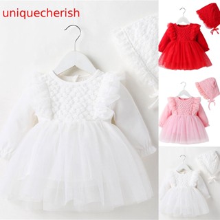 【Unique】ชุดเดรสเจ้าหญิง แขนยาว แต่งลูกไม้ สีพื้น แฟชั่นฤดูใบไม้ผลิ และฤดูหนาว สําหรับเด็กผู้หญิง