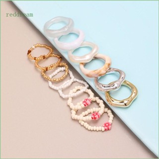 Redd แหวนลูกปัด รูปดอกไม้ แฮนด์เมด ยืดหยุ่น สีแดง เครื่องประดับแฟชั่น สําหรับผู้หญิง 14 ชิ้น