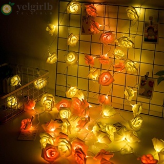 Yelgirlb สายไฟหิ่งห้อย LED รูปดอกกุหลาบ ใช้แบตเตอรี่ กันน้ํา คุณภาพสูง สําหรับตกแต่งสวน ปาร์ตี้คริสต์มาส