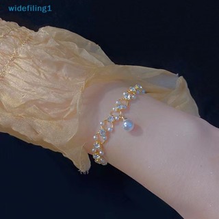 Widefiling1 ใหม่ ชุดสร้อยข้อมือ ประดับไข่มุก พลอยเทียม โรแมนติก สีทอง แฟชั่นสไตล์เกาหลี สําหรับผู้หญิง 2022