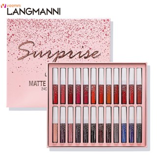 Langmanni 24 Lip Gloss Set Matte Waterproof Cup Moisturizing Lasting Lip Glaze Gift Set veemm