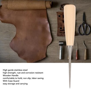 Chris office ไม้ Handle Awl Punch สแตนเลส หนัง Scratch สำหรับ DIY เย็บหนัง Book Binding