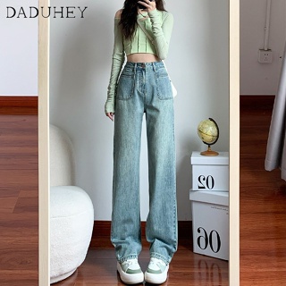 DaDuHey🎈 Womens Korean Style New Jeans Retro Straight Loose Slimming High Waist Fashion Casual Wide-Leg Mopping Pants
