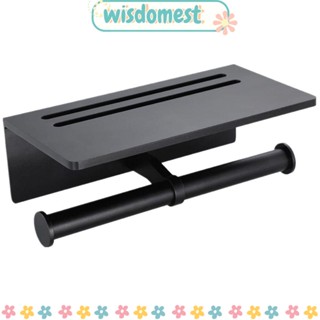 Wisdomest ที่วางกระดาษทิชชู่ พร้อมชั้นวางโทรศัพท์ อลูมิเนียม สีดํา ทนทาน สําหรับห้องน้ํา ห้องครัว