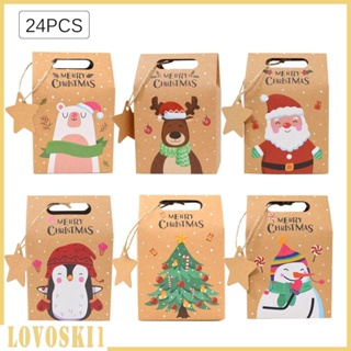 [Lovoski1] ถุงกระดาษคราฟท์ ลายคริสต์มาส สําหรับใส่ขนม คุกกี้ 24 ชิ้น