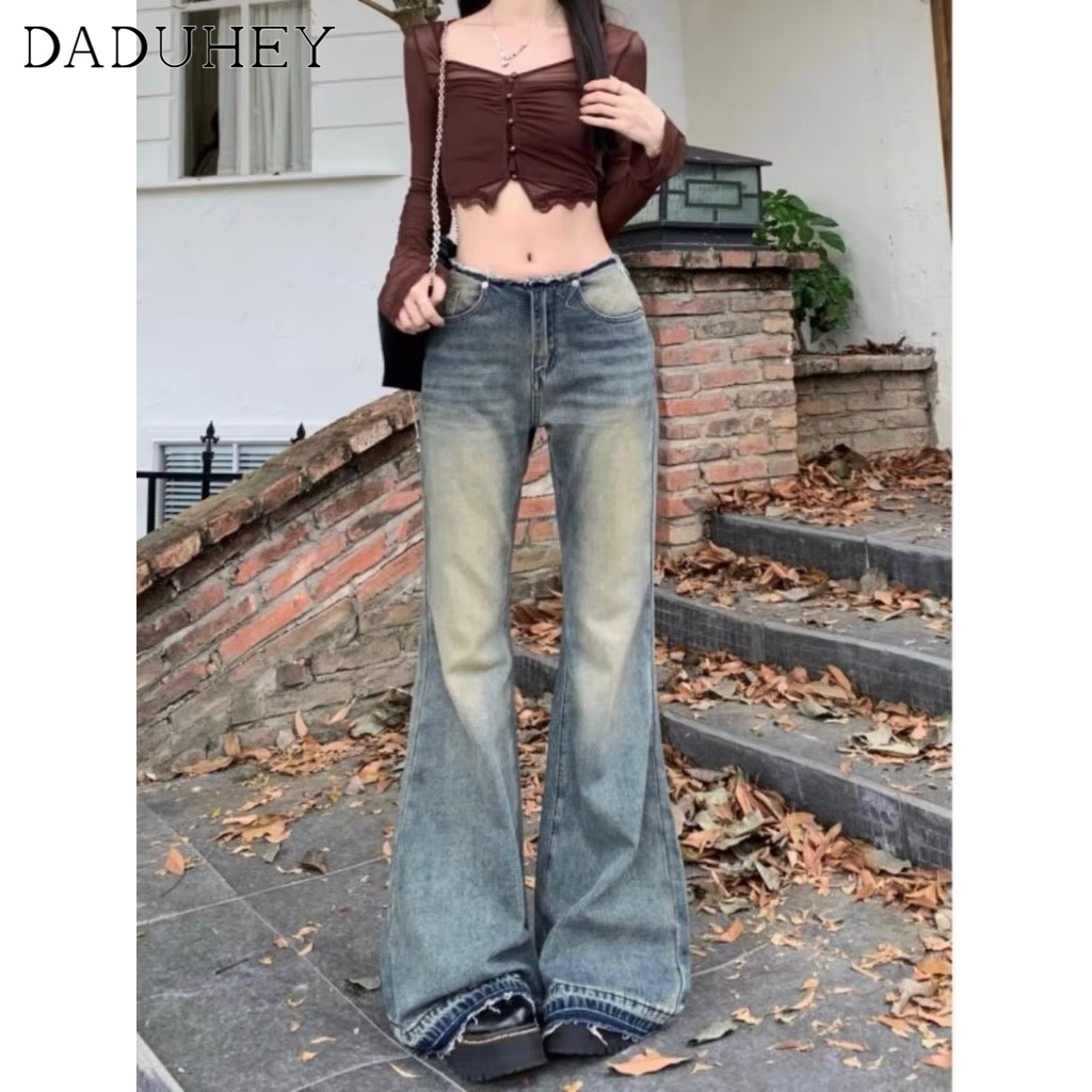 DaDuHey Women's New American Style Retro High Waist Slim Jeans Women's Washed Mopping All-match Casual Bootcut Pants