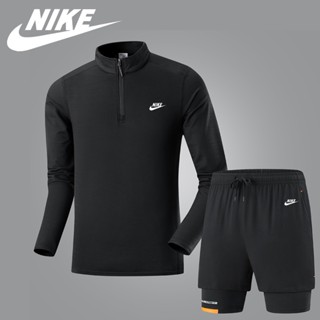 Nike M-5XL ชุดกีฬาลําลอง แขนยาว เสื้อยืด และกางเกงขาสั้น สองชิ้น สําหรับผู้ชาย