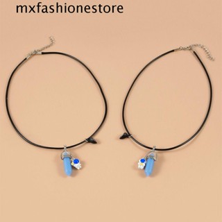 Mxfashione สร้อยคอผู้ชาย เท่ ไม่ซ้ําใคร รูปหัวใจ แม่เหล็ก เชือกหนัง ออกแบบเฉพาะ จี้นักบินอวกาศ หินหกเหลี่ยม สไตล์เกาหลี