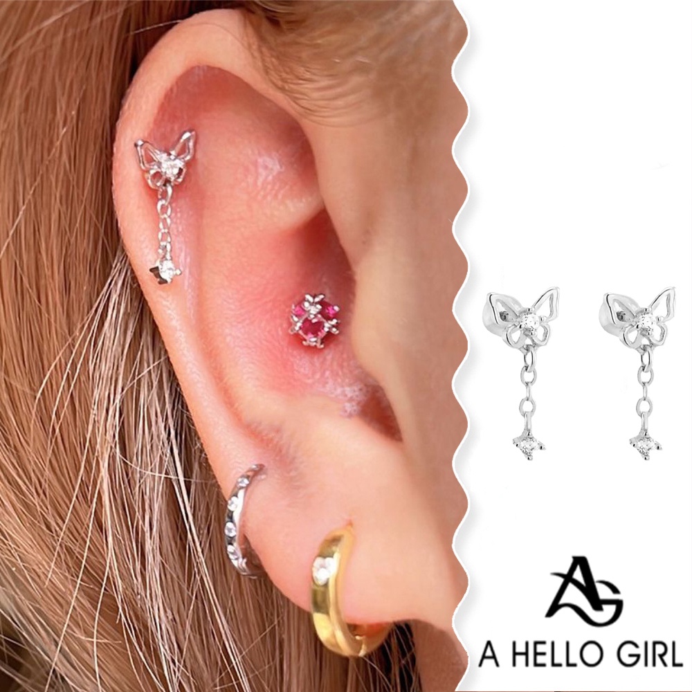 A HELLO GIRL สกรูเงิน S925 ประดับเพทาย รูปผีเสื้อ สวยหรู สําหรับตกแต่งเล็บ
