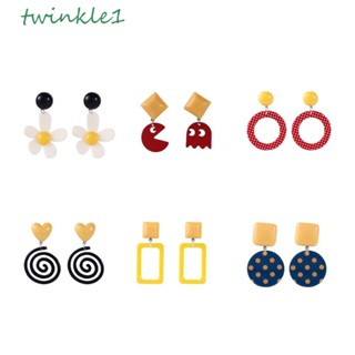 Twinkle1 ต่างหูสตั๊ด ทรงกลม ลายจุด เรขาคณิต สไตล์วินเทจ สําหรับผู้หญิง