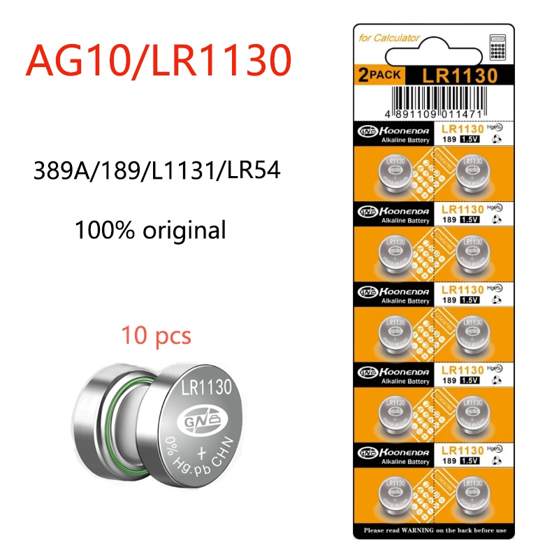 10pcs Button Batteries 1.55V AG10 LR1130 389A 198 LR54  189 L1131 Cell Coin Alkaline Battery SR54 389  Alkaline batteria