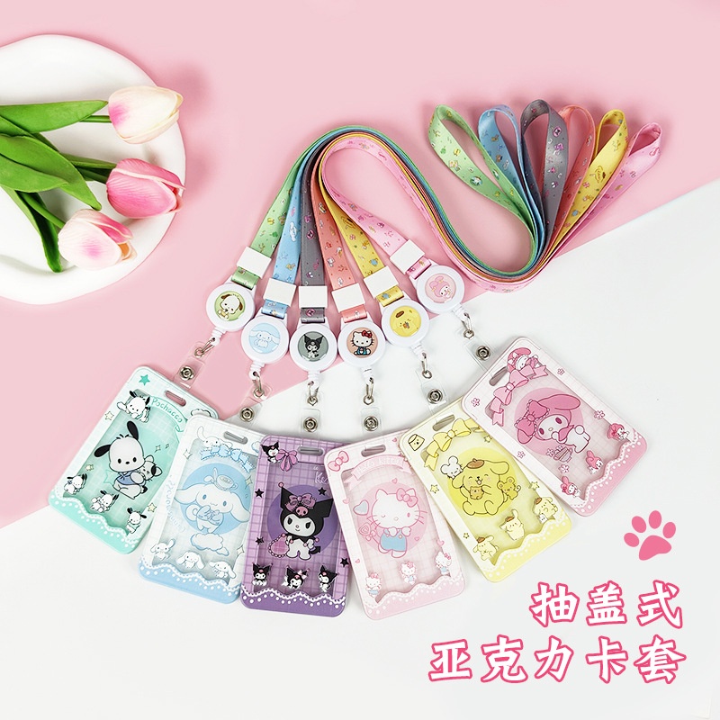 SANRIO Ins Style กระเป๋าใส่บัตรอะคริลิคใส ลายซานริโอ้น่ารัก พร้อมเชือกเส้นเล็ก สําหรับนักเรียน บัตรประจําตัวประชาชน