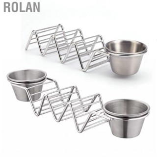 Rolan 3 Grids Taco Stand Holder with Sauce Cup Stainless Steel V Shaped Spring Roll  Rack for Home Restaurant