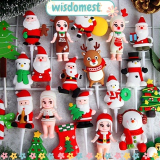 WISDOMEST ป้ายท็อปเปอร์ รูปซานตาคลอส สโนว์แมน สุขสันต์วันคริสต์มาส สําหรับตกแต่งเค้ก