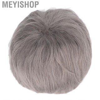 Meyishop Men Grey Black Short Wig Fluffy Straight Synthetic Adjustable Hat Male EJJ