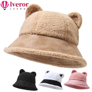 Lveror หมวกบักเก็ต ผ้ากํามะหยี่ขนนิ่ม แบบหนา ป้องกันหู ให้ความอบอุ่น แฟชั่นฤดูหนาว กลางแจ้ง