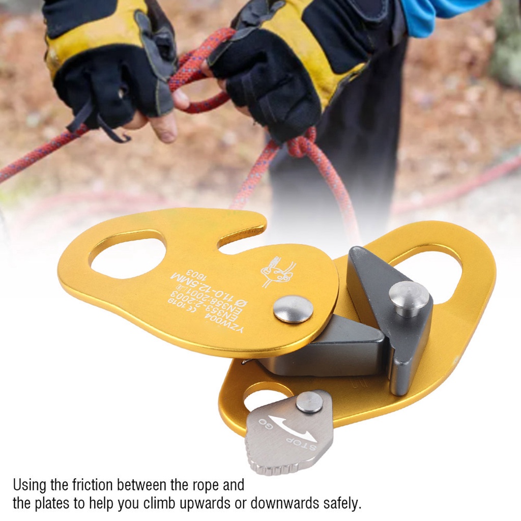 Sporting Fitness Self-braking Stop Descender for 11-12.5mm Rope Clamp Grab Rescue Rappel Ring Climbing Gear