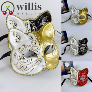 Willis หน้ากากพลาสติก แบบครึ่งหน้า รูปแมว สําหรับปาร์ตี้วาเลนไทน์