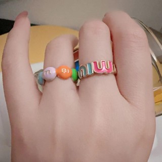 Colorful Drop Glaze Letter Ring for Girls New Adjustable Opening Index Finger Ring Fashion Personalized Versatile Ring Tail Ring