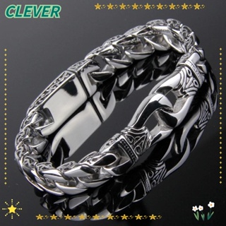 Clever สร้อยข้อมือ กําไลข้อมือ สเตนเลส อัลลอย ทรงเรขาคณิต สไตล์วินเทจ สําหรับผู้ชาย