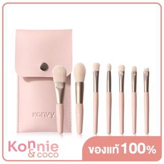 Konvy Novice Portable Makeup Brush Set #Pink [7pcs] คอนวี่ เซทแปรงแต่งหน้าสีชมพู 7 ชิ้น มาพร้อมกระเป๋าหนังสีชมพู.