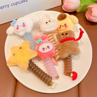 ยางรัดผม แบบเกลียว ลายการ์ตูนอนิเมะ Kuromi Sanrio Telephone Wire Hair Tie Pompompurin เครื่องประดับ สําหรับเด็กผู้หญิง