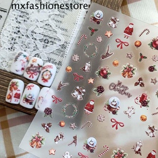 Mxfashione สติกเกอร์ติดตกแต่งเล็บ ลายคริสต์มาส ซานตาคลอส สโนว์แมน โบ แฟชั่น