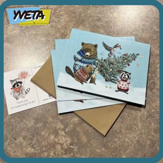 Yveta การ์ดกระดาษ รูปสัตว์น่ารัก ทรงสี่เหลี่ยม DIY สําหรับตกแต่งปาร์ตี้คริสต์มาส