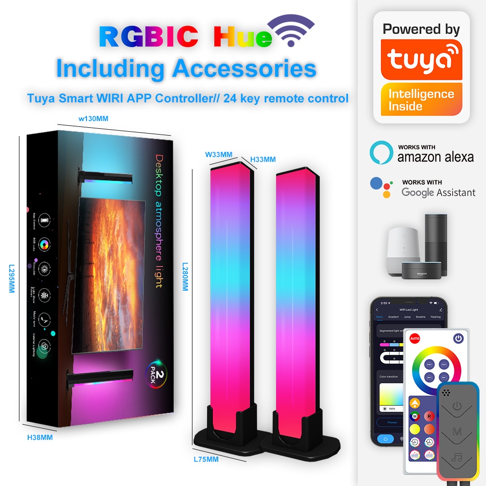 Tuya แถบไฟ LED RGB ควบคุมผ่านแอป WiFi และบลูทูธ อัจฉริยะ เชื่อมต่อไวไฟ เพลง ซิงค์ผนัง TV คอมพิวเตอร์ เกม ห้องนอน ไฟกลางคืน