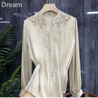 Red silk-like top high-end heavy industry embroidery lady western style silk-like shirt