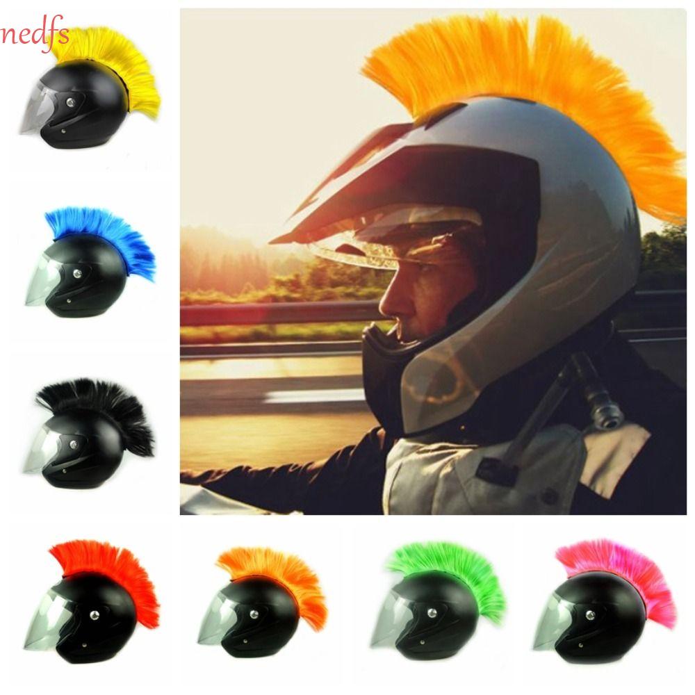 Nedfs วิกหมวกกันน็อค โมฮอว์ก ตัดสีได้ หมวกกันน็อค รังผึ้ง วิก, อุปกรณ์หมวกกันน็อค สติกเกอร์ วางพังก์ ธรรมชาติ หมวกกันน็อค ตกแต่งผม เต็มหน้า ออฟโร้ด