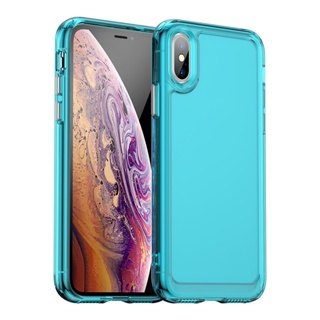 สําหรับ iPhone XR X XS Max นิ่ม ใส สีลูกกวาด กันกระแทก TPU เคสด้านหลัง