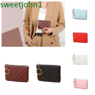 Sweetjohn กระเป๋าสตางค์ หนัง PU ทรงสี่เหลี่ยม ใส่เหรียญ บัตรเครดิต อเนกประสงค์ สีพื้น สําหรับเด็ก